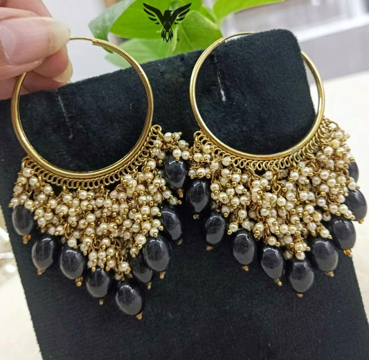 Jiya Gold Plated Beaded Bali In Black Drops For Women