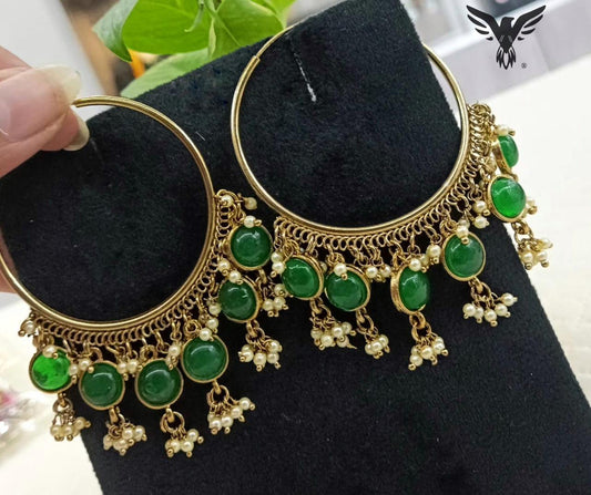 Jiya Gold Plated Beaded Bali In Emerald Drops For Women