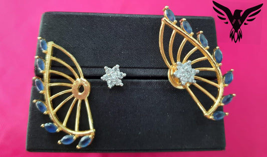 Mohi Gold Plated Sapphire Stone Earings With Attachable Studs