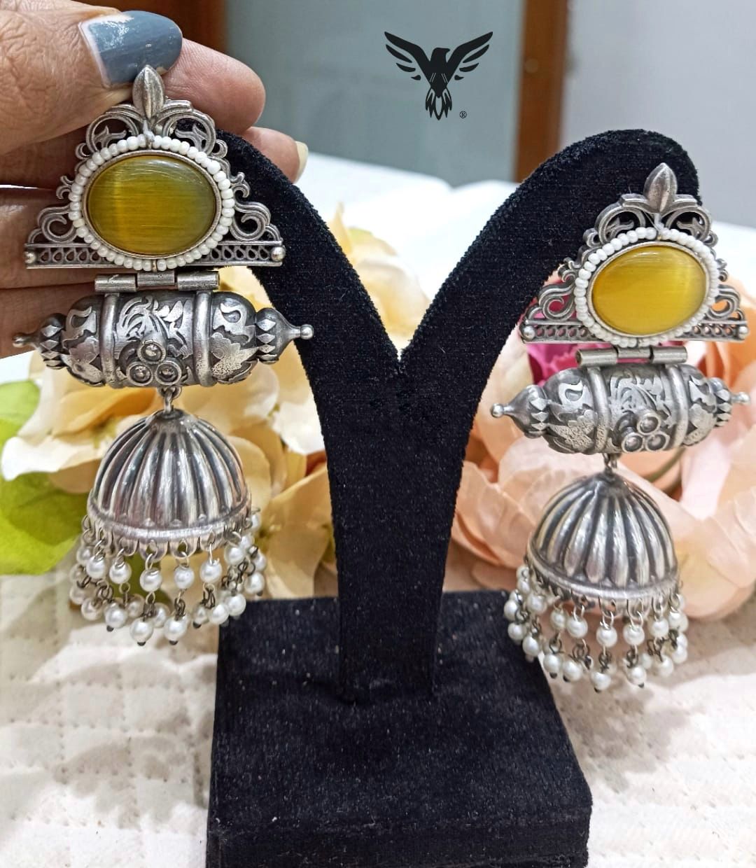 Ranchi yellow silver look alike jhumkis