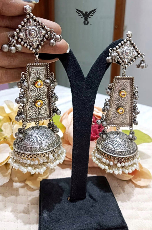 Shampreet Silver Look Alike Jhmkis In Beads Drop For Women