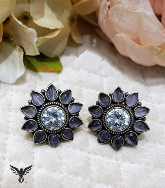 Janya amethist silver look alike flower studs