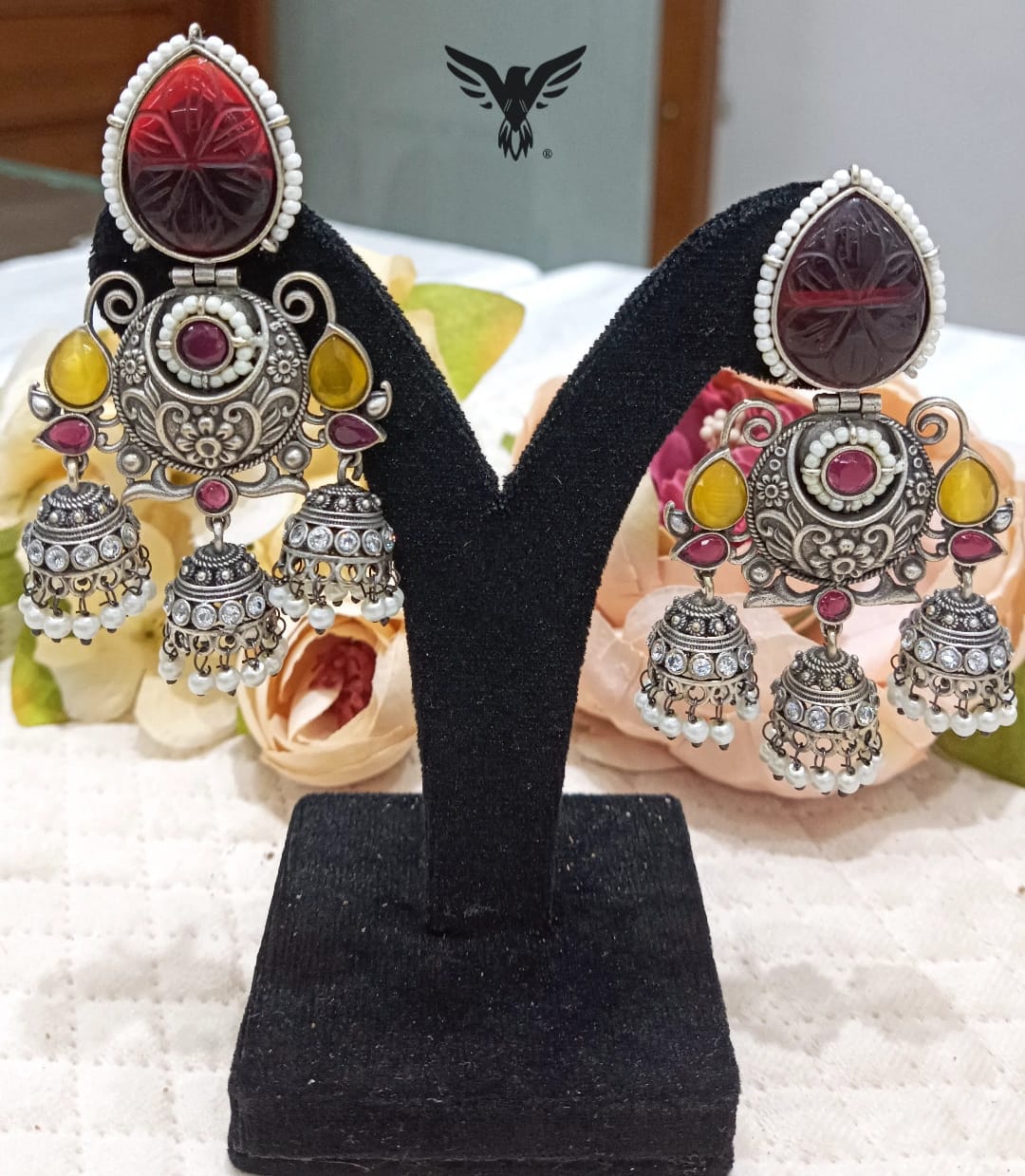 Farida ruby silver look alike earrings