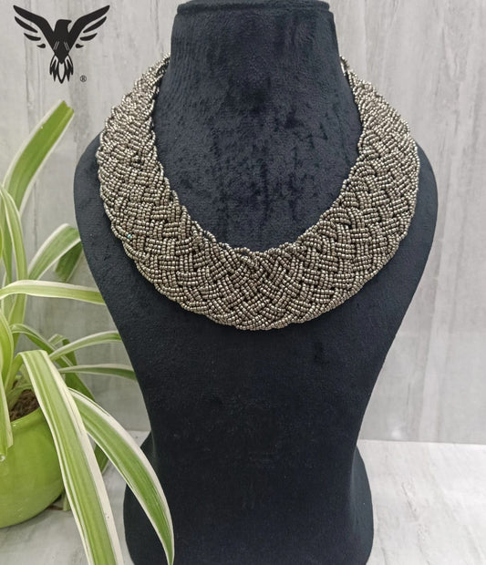 Broad silver look alike necklace for women