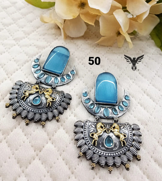 Alani Ocean Blue Silver Look Alike Horse Earrings For Women