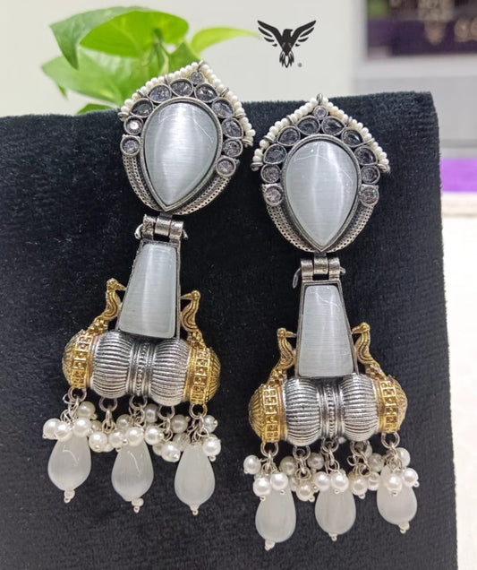 Anaya grey Silver Look Alike Earings with Drops