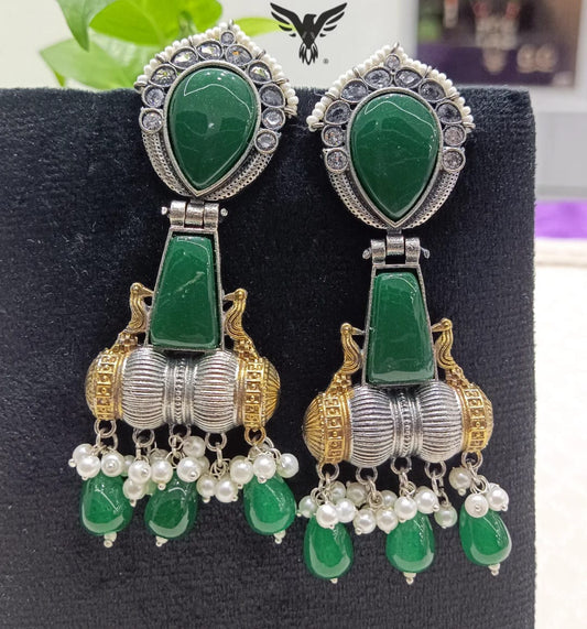 Anaya green Silver Look Alike Earings with Drops