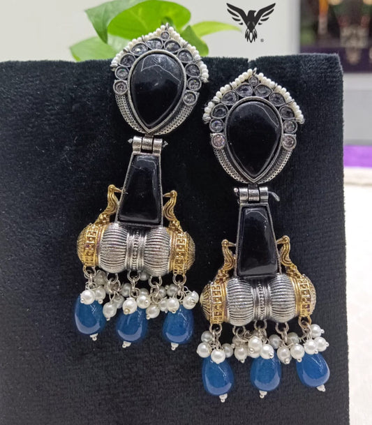 Anaya blue Silver Look Alike Earings with Drops