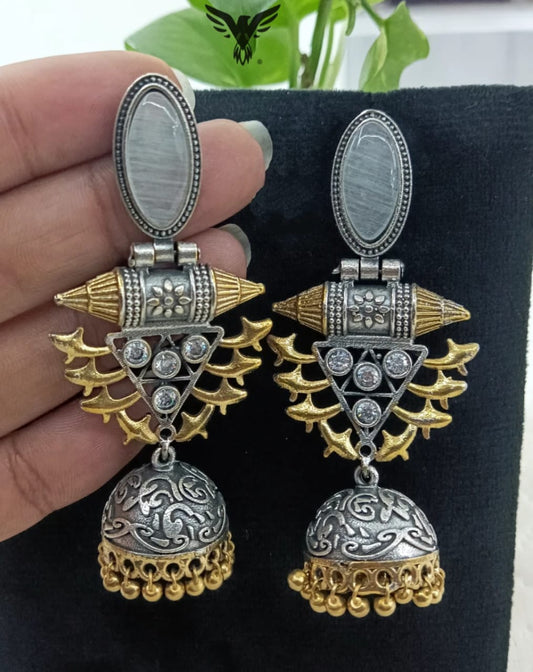 Kimaya grey Silver Look Alike drop jhumkis