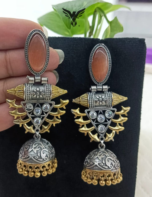 Kimaya Orange Silver Look Alike drop jhumkis