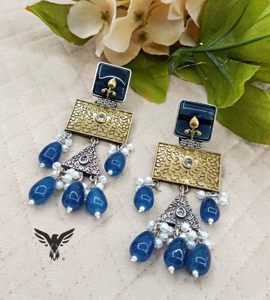 Payal Blue  Silver Look Alike Earrings With Drops