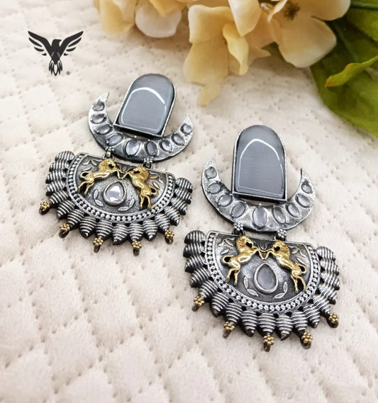 Alani Grey  Silver Look Alike Horse Earrings For Women