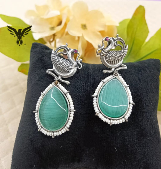 Swam Mint Silver Look Alike Earrings With Drops