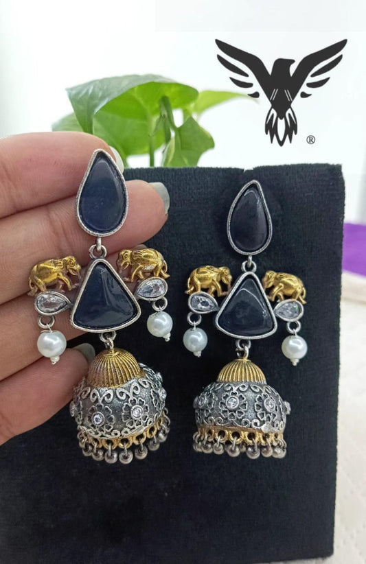 Inaya sapphire blue Silver Look Alike Earings In Jhumki Drops