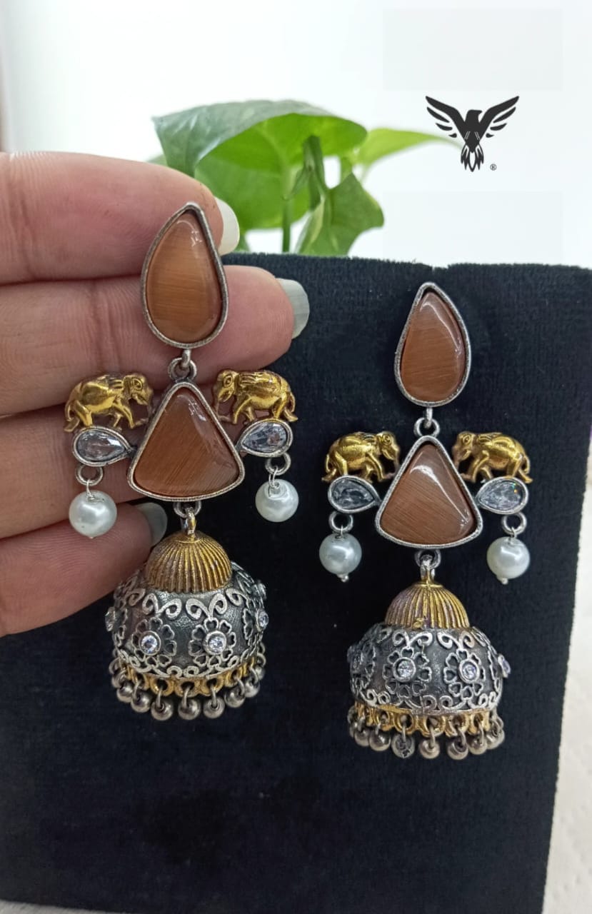 Inaya orange Silver Look Alike Earings In Jhumki Drops