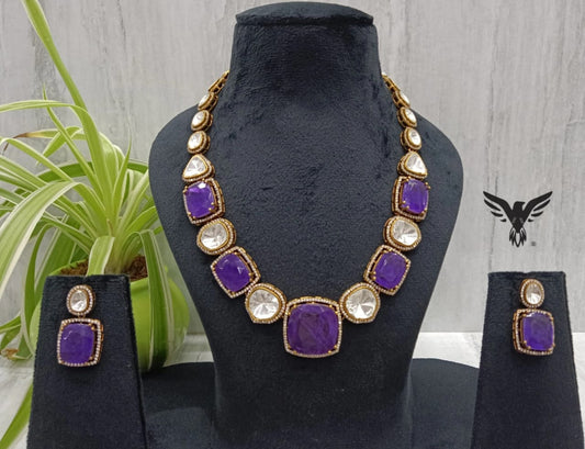 Navya kundan purple Necklace For Women