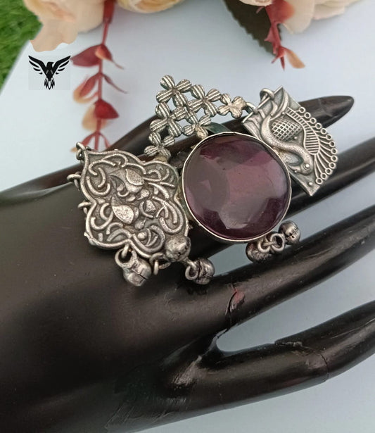 Anvi Amethist Silver Look Alike Ring For Women