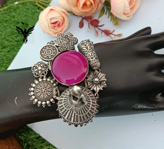 Bhavya pink  Silver Look Alike Bracelet For Women