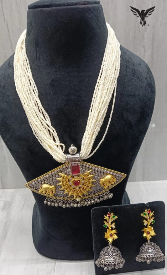 Amani antique fusion red necklace set in silver look alike