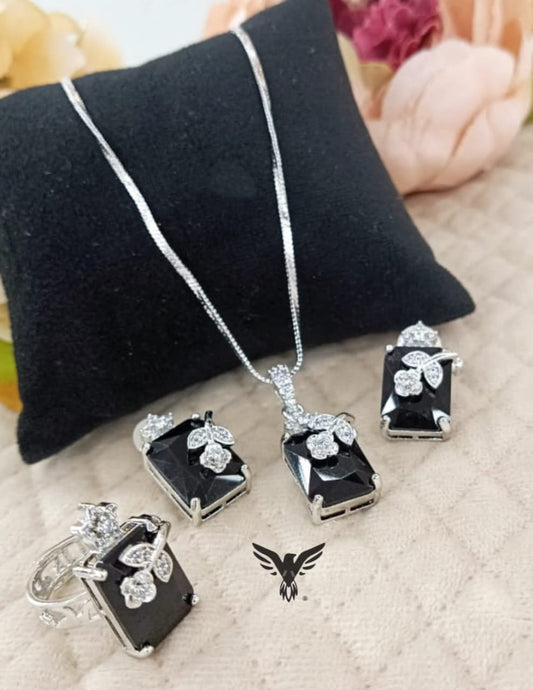 Aahna square Black Pendant Set For Women