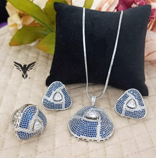 Kiara Blue invisible setting Pendant Set For Women