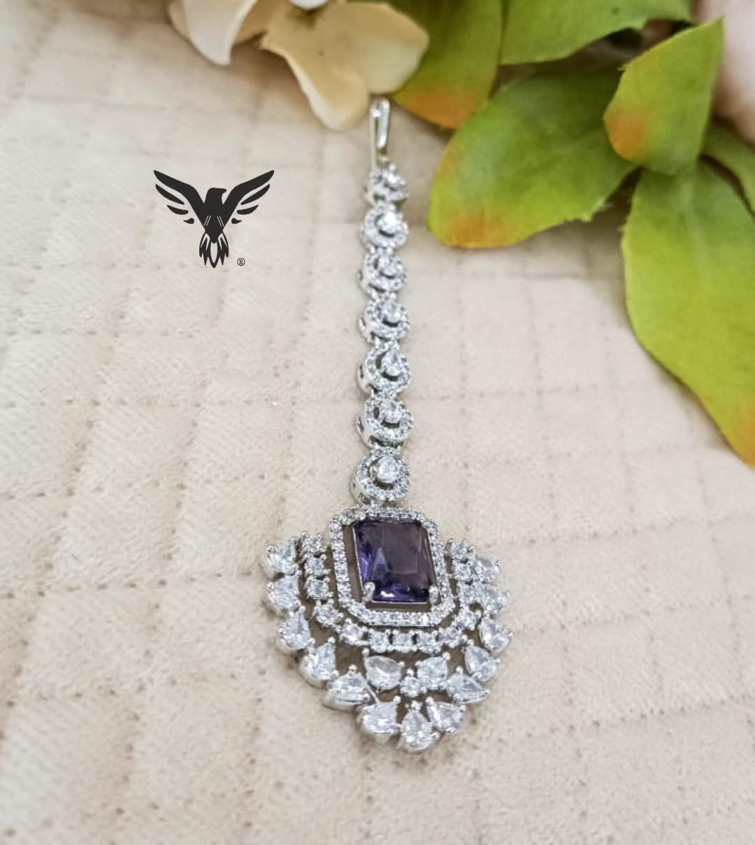 Hiral Purple Cz Stone Diamond Mangtika For Women