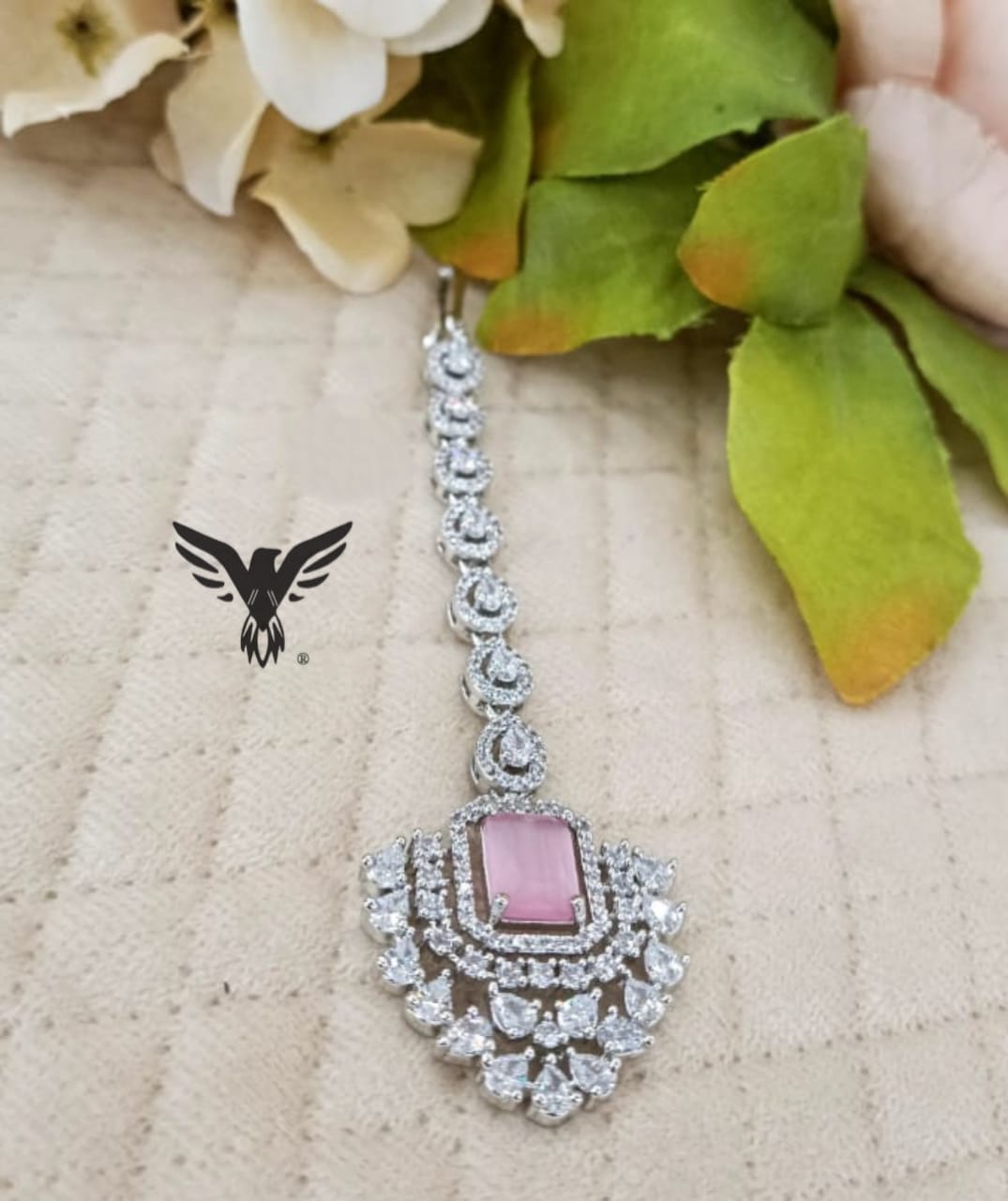 Hiral Pink Cz Stone Diamond Mangtika For Women