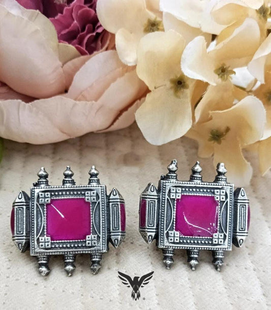 Kashvi Pink Square Oversized Studs Earring