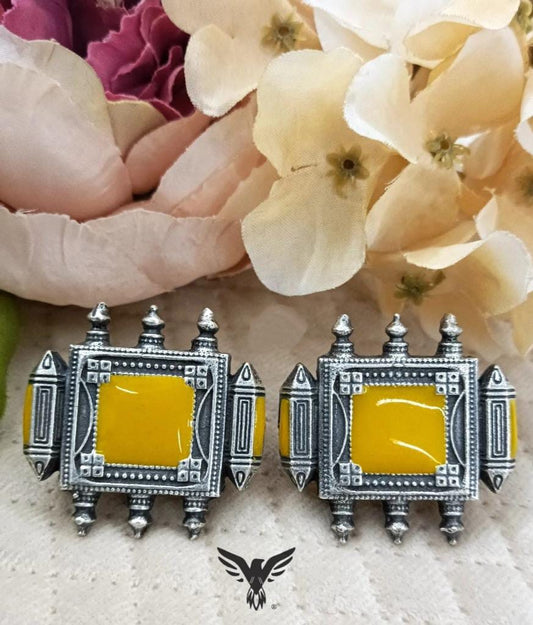 Kashvi yellow Square Oversized Studs Earring