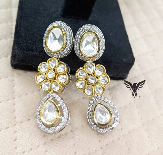 Sarah kundan polki earring with floral in Mint