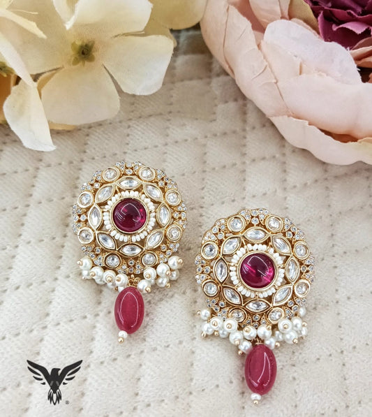 Radhe Flower studs in ruby Monalisa Drops