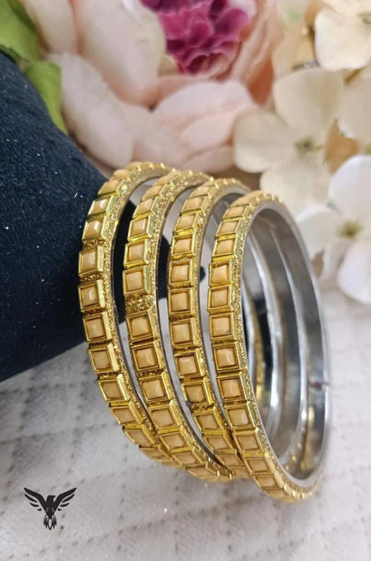 Adya golden kundan bangles For Women