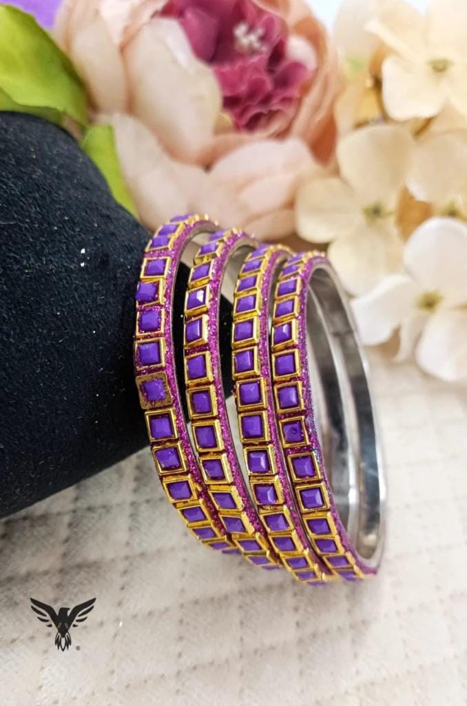 Adya purple kundan bangles For Women