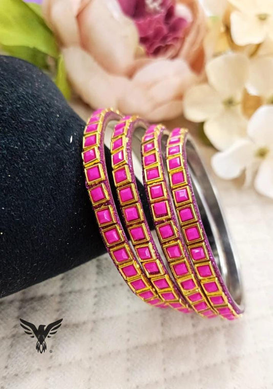 Adya pink kundan bangles For Women