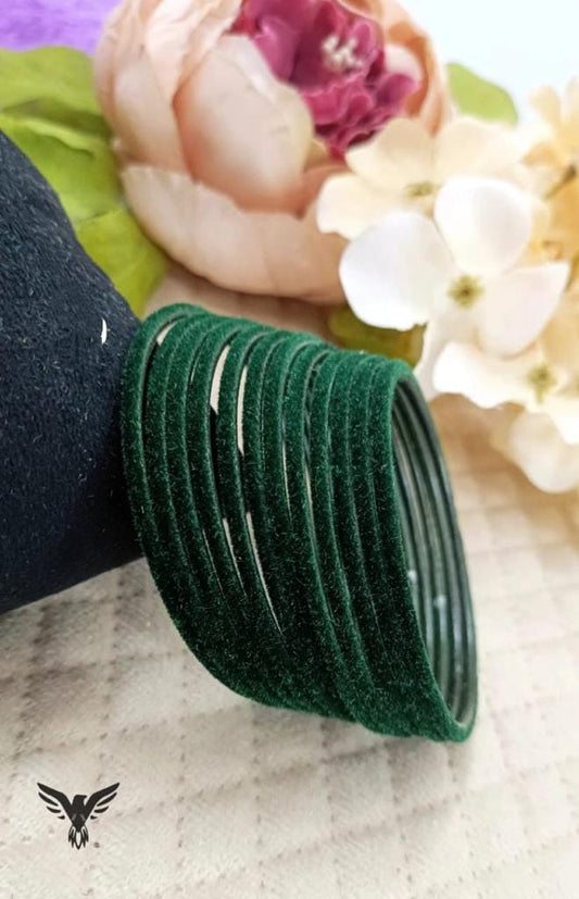 Vahini Emerlad green velvet bangles For Women