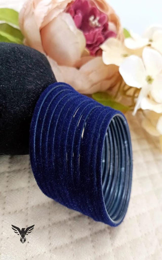 Vahini Sapphire blue velvet bangles For Women