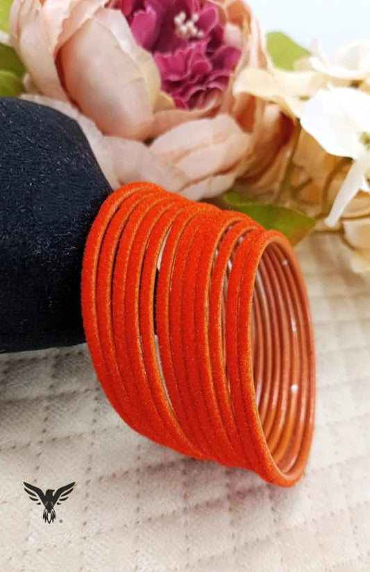 Vahini orange velvet bangles For Women