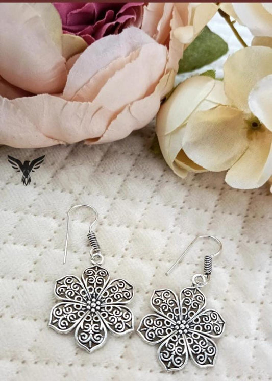 Flower Silver Look Alike hoop Earings For Women