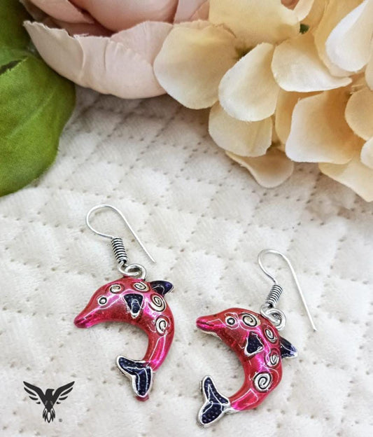 Fish in pink Silver Look Alike hoop Earings For Women