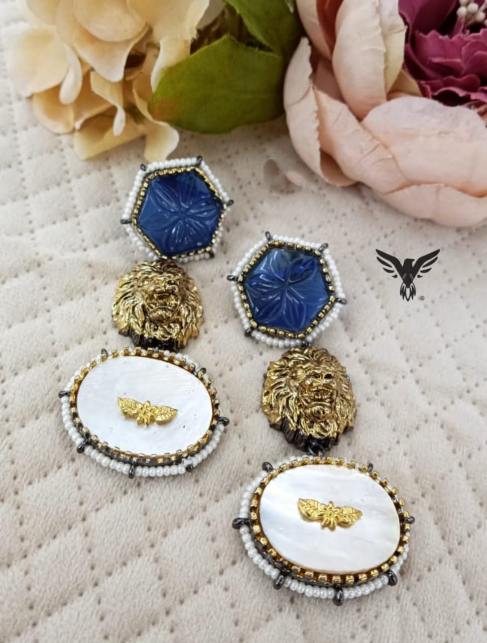 Sabya sachi inspired sapphire bluenkundan earrings for women