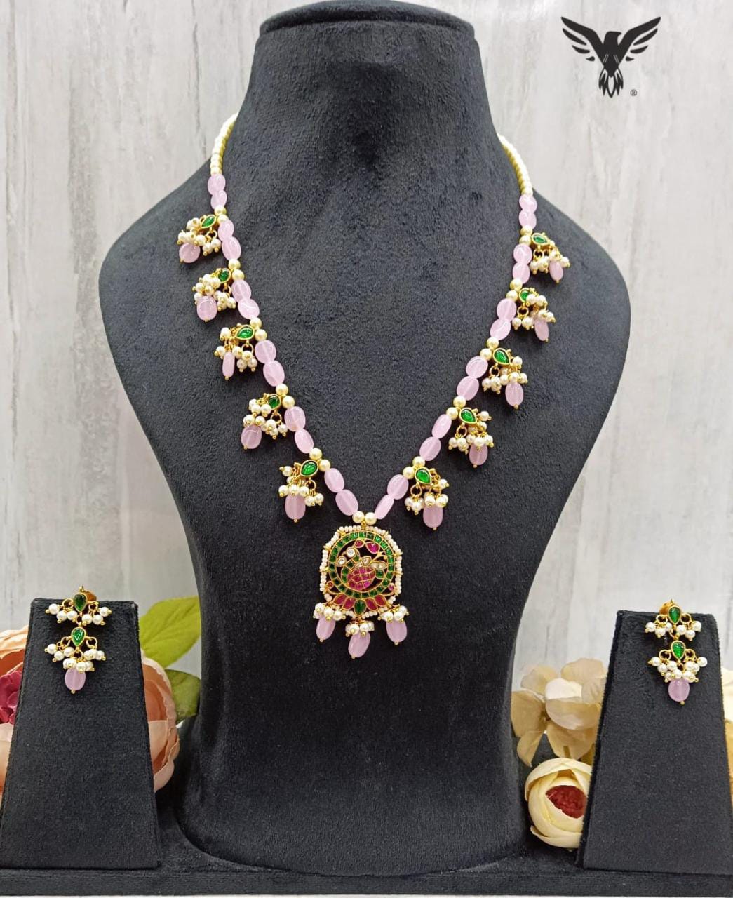 Ahana Ahemdabadi kundan necklace set Pink For Women