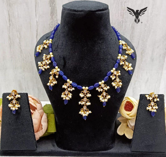 Ishani Ahemdabadi kundan Necklace set Blue For Women