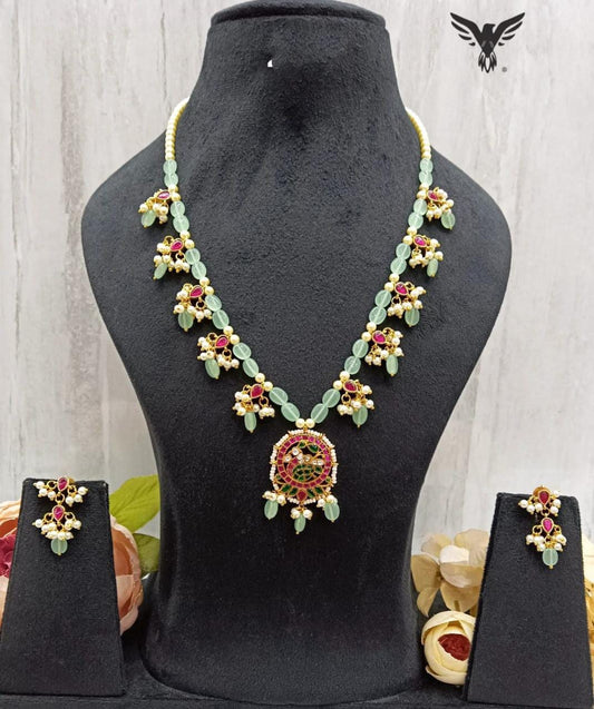 Copy of Ahana Ahemdabadi kundan necklace set Mint For Women