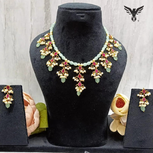 Ishani Ahemdabadi kundan Necklace set Mint For Women