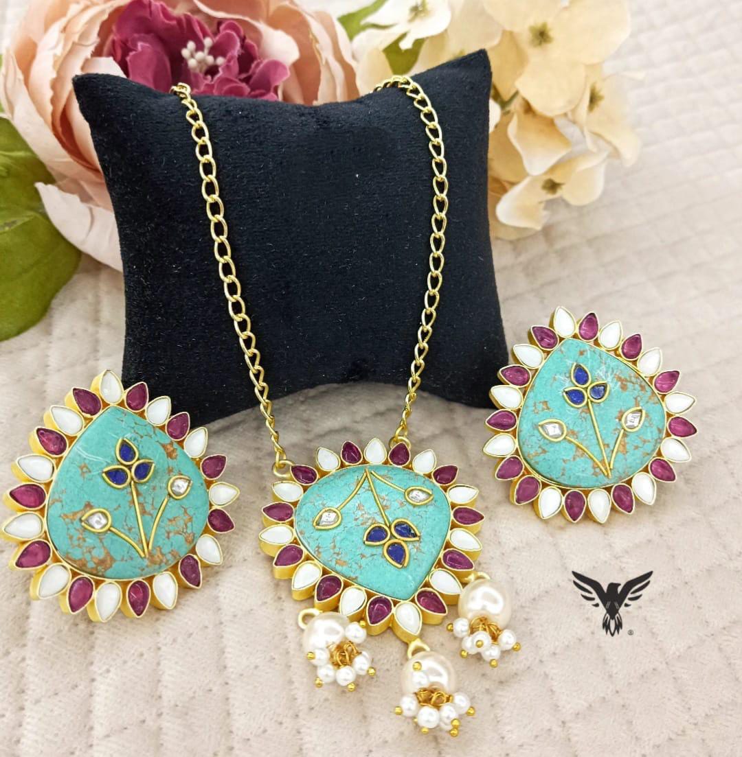 Zenia Duzy Necklace Set With Earrings In turquoise For Women