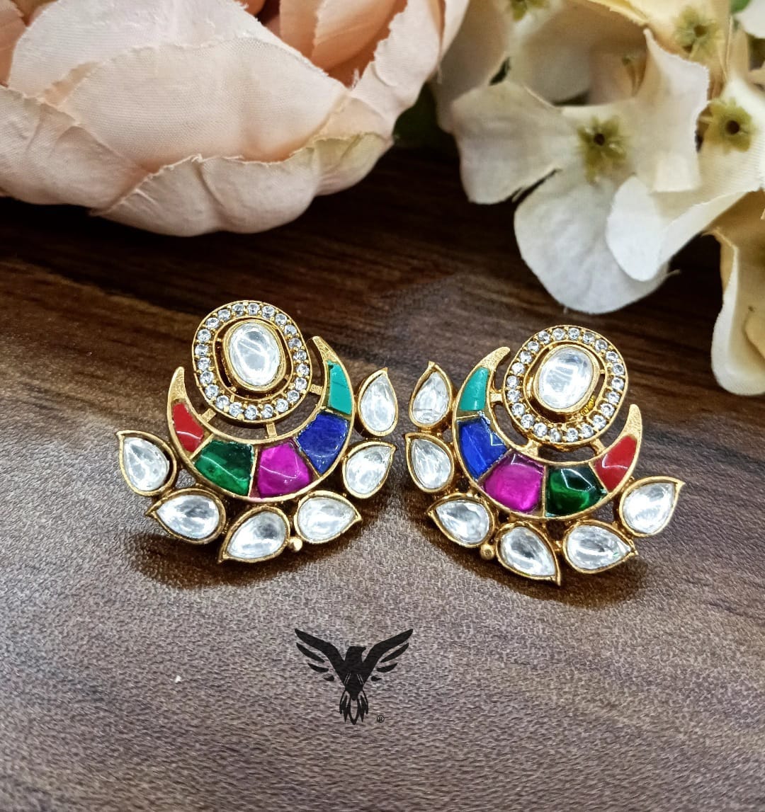 Sahara Chand kundan Multicolour polki studs