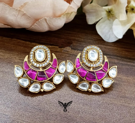 Sahara Chand kundan Pink studs For Women