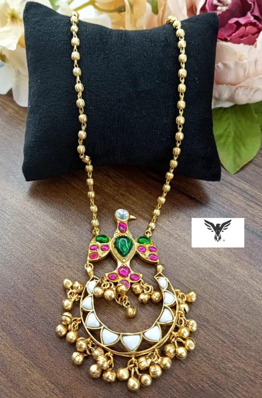 Bird with Multicolour pendent With gold chain silver look alike  for women