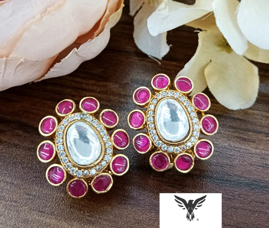 Aachal kundan Turquoise Pink studs For Women