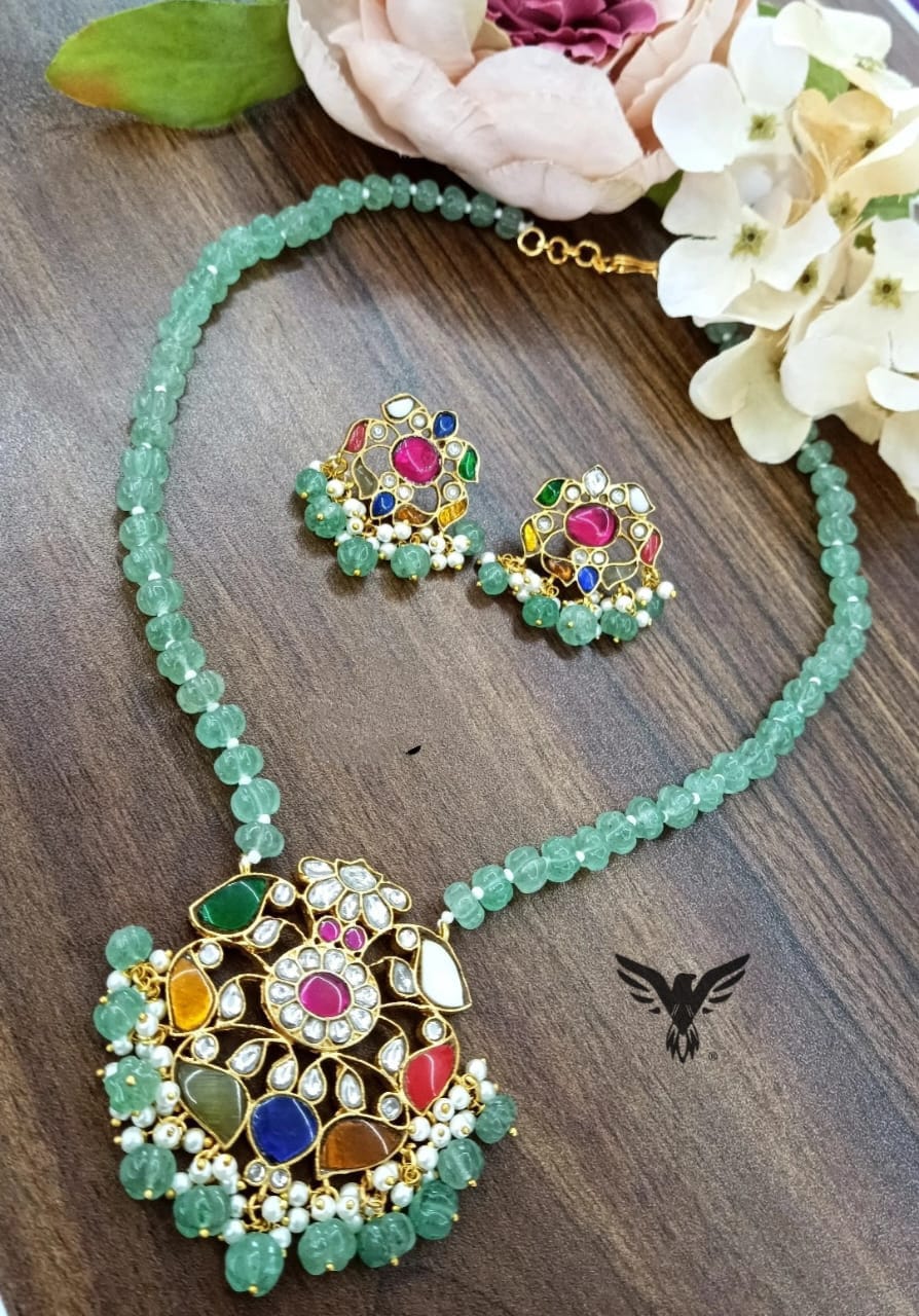 Navratan Floral necklaces With mint beads for women